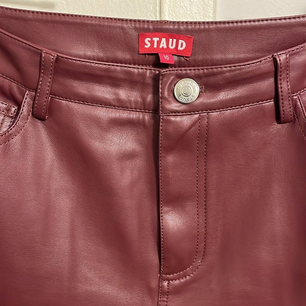 Staud Size 10 Burgundy  Plum Chisel Vegan Leather Pants Great condition